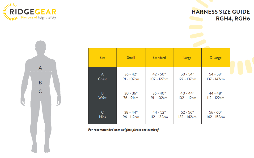 safety harness size guide_RGH4 RGH6_Ridge gear